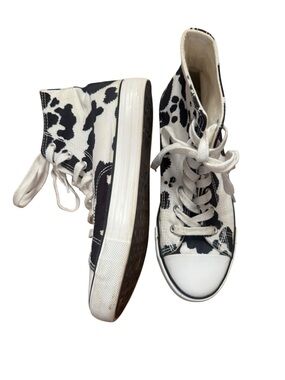 Cow Print Canvas High-Top Sneakers